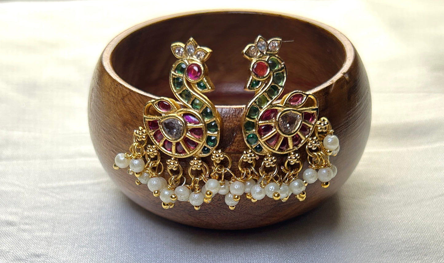 Peacock Design Kundan Bugdi with Pearl Dangling