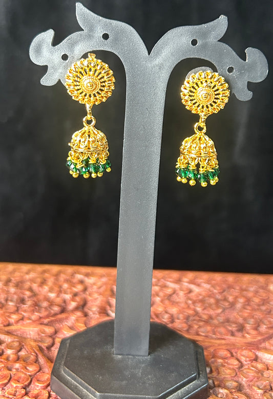 Sunburst Green Beaded Jhumkas