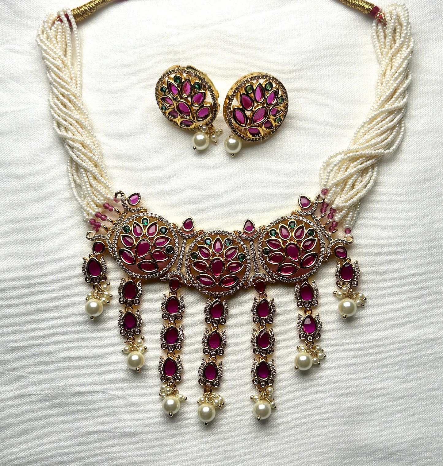 Heritage Multistrand Pearl Kundan Necklace Set