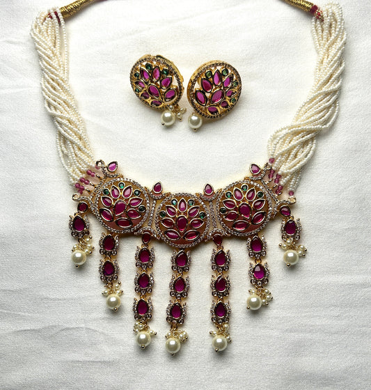 Heritage Multistrand Pearl Kundan Necklace Set