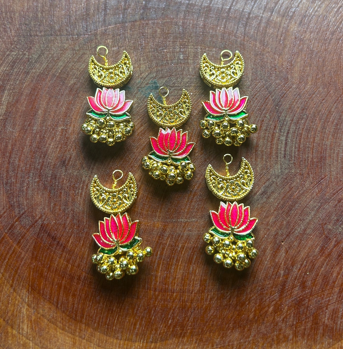 Lotus with Crescent Moon Hair Accessories – Traditional Gold Finish with Ghungroo