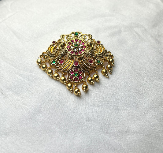 Antique Dual Peacock Kemp Hair Brooch