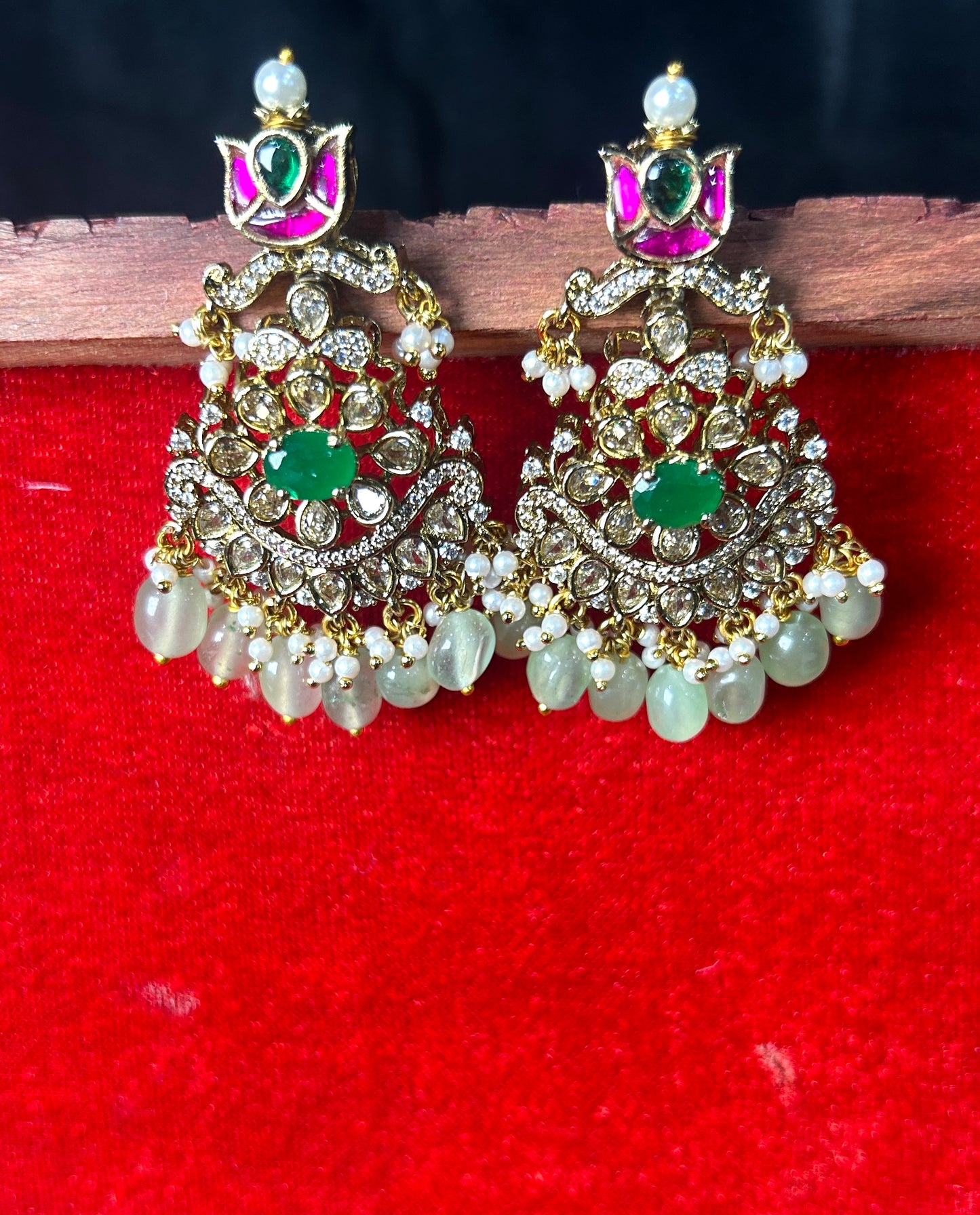 Lotus Motif Kundan & Bead Earrings