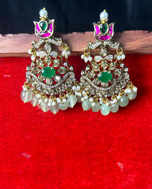 Lotus Motif Kundan & Bead Earrings