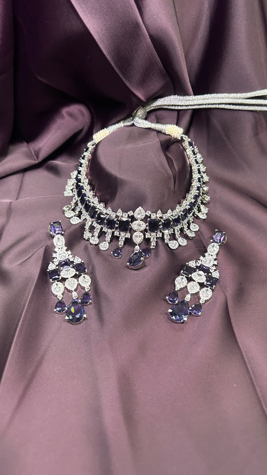Midnight Blue Sapphire & Diamond Necklace Set