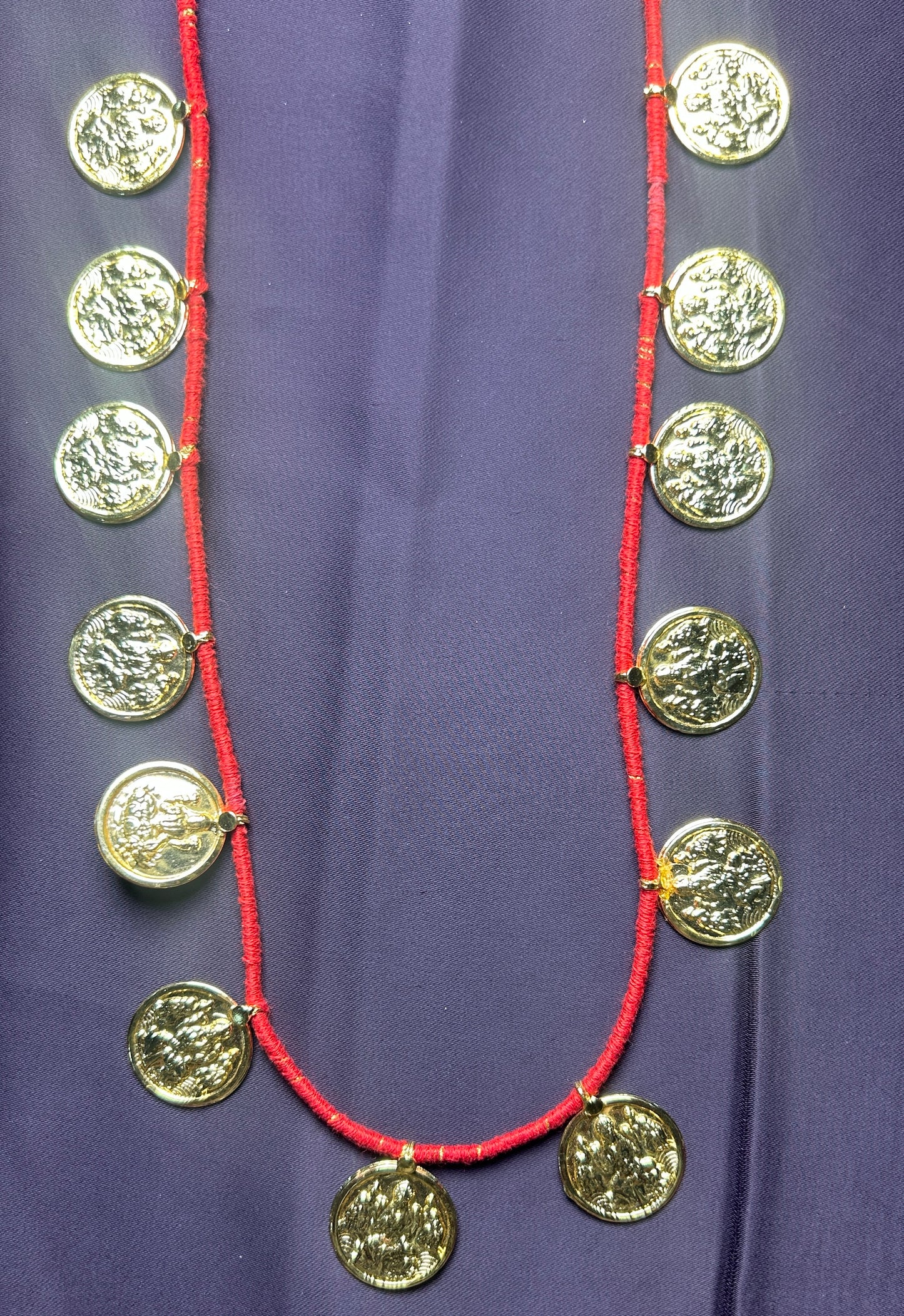 Single Layer Lakshmi Coin Mala with Red Thread