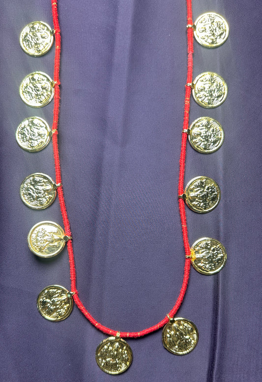 Single Layer Lakshmi Coin Mala with Red Thread