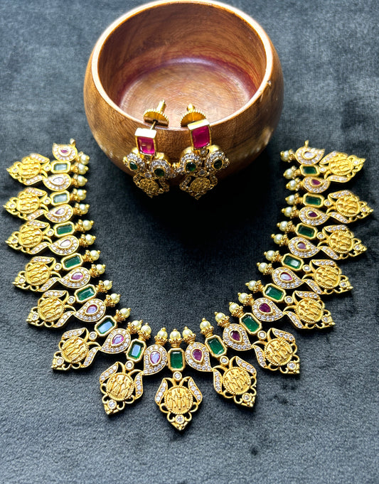 Lakshmi Coin & Peacock Motif Necklace Set