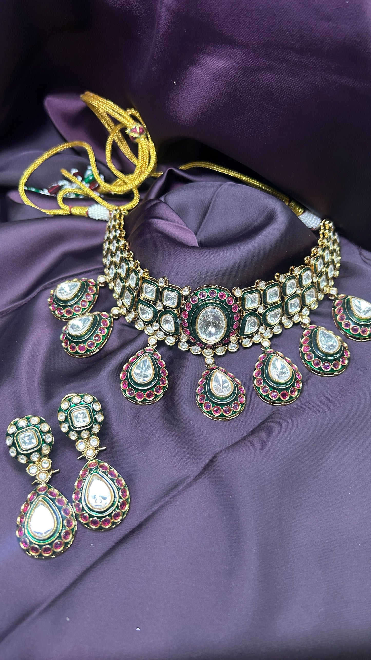 Royal Polki Kundan Necklace with Ruby & Emerald Enamel Work