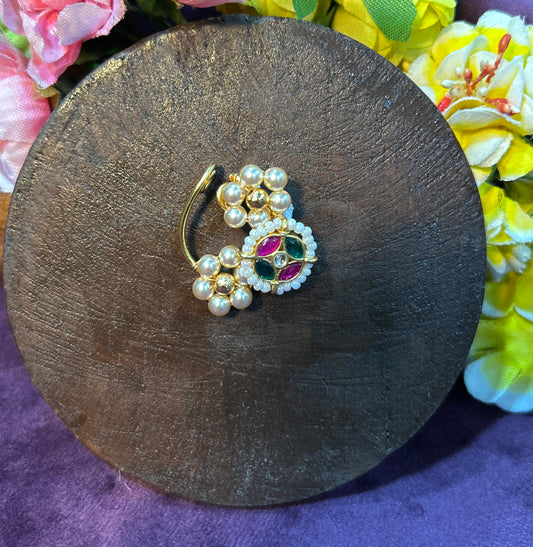 Pearl & Kundan Nath (Traditional Maharashtrian Nose Ring)