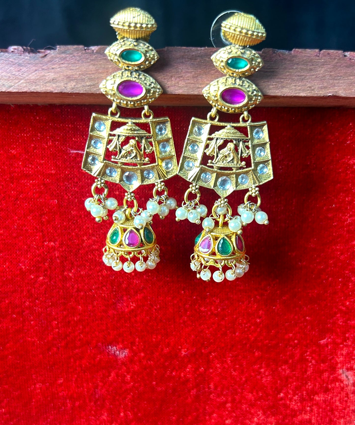 Heritage Temple Dangler Earrings with Mini Jhumkas