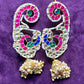 Colorful Peacock Design Ear Cuff with Pearl Jhumka Drop
