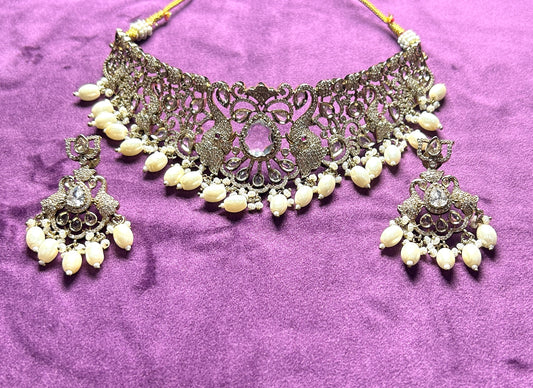 Royal Peacock Choker Set with Pearls