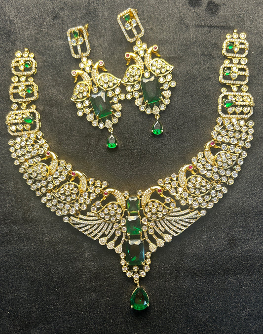 Peacock Emerald Sparkle Bridal Necklace Set