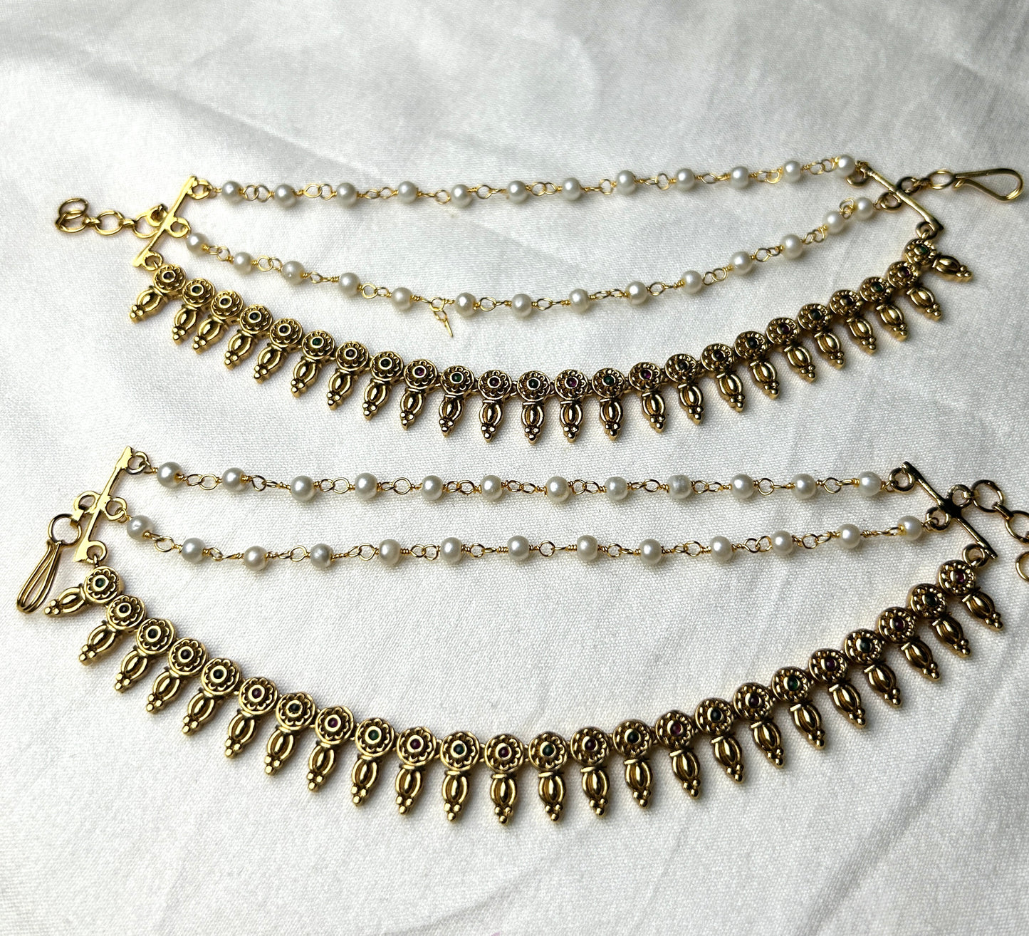 Traditional Pearl & Antique Gold Kana Ear Chain