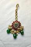 Petite Floral Kundan Maang Tikka with Green Drops
