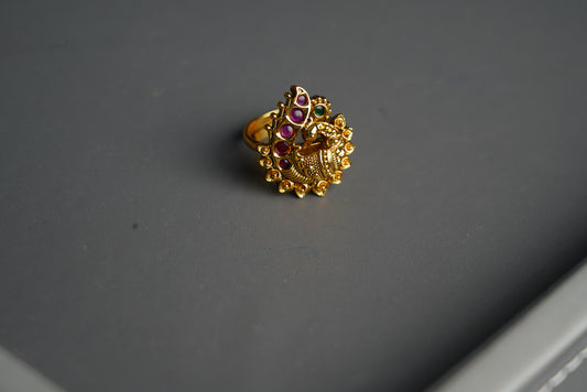Temple peacock gold ring