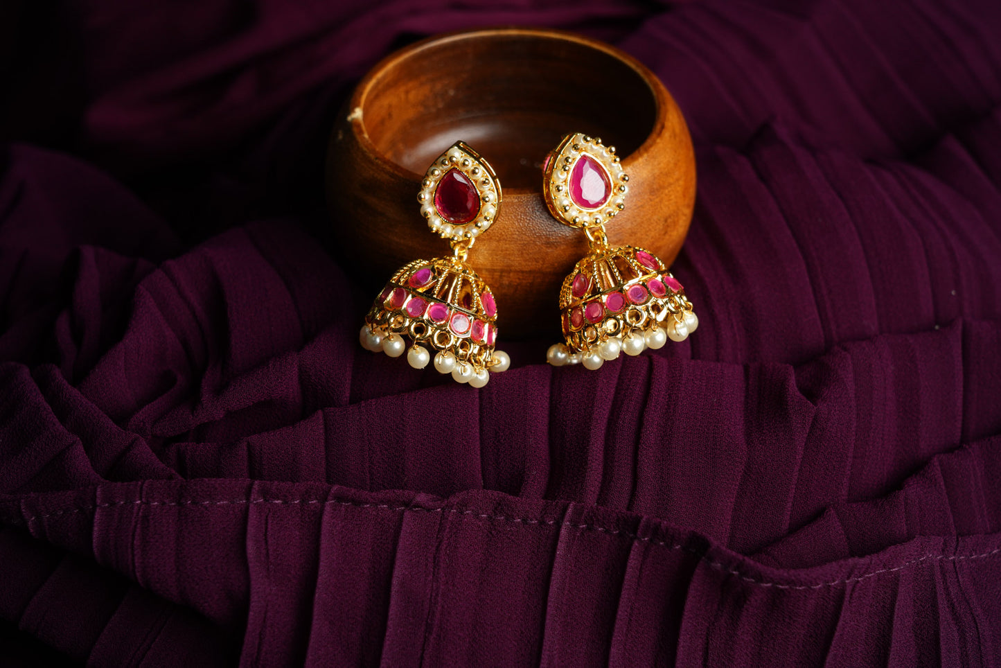 Paan Jhumka with pearl and pink work