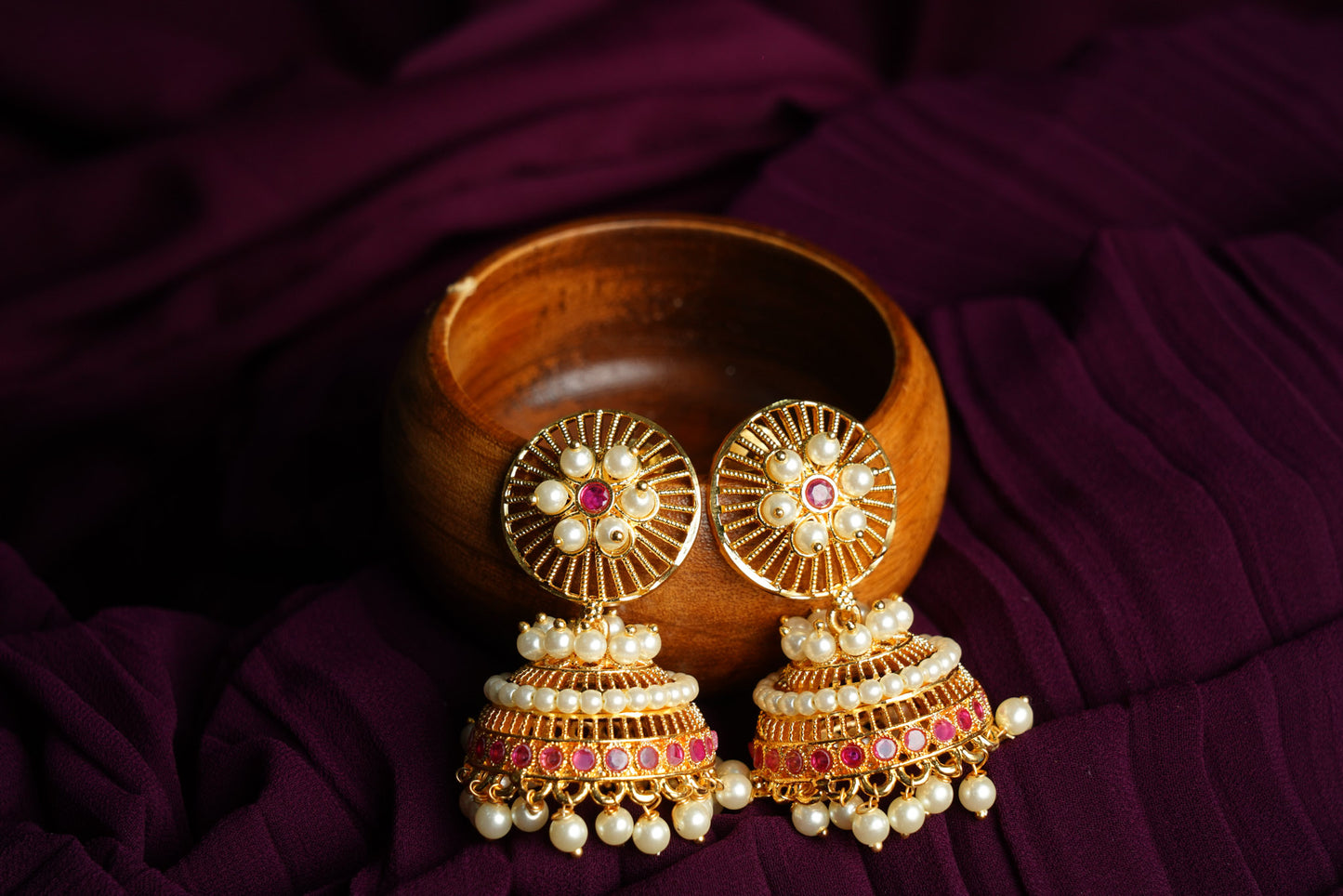Big Jhumka earrings with pearl dangles