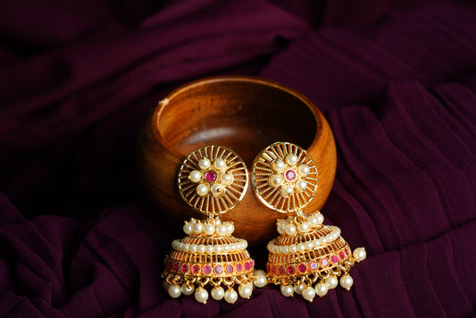 Big Jhumka earrings with pearl dangles