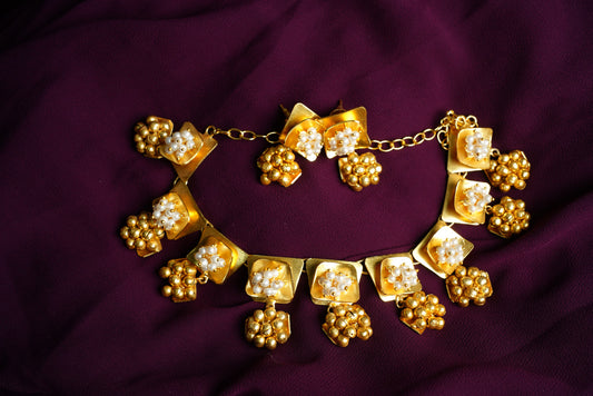 Brass necklace with pearl work