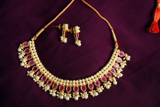 Regal Pearl & Ruby Kundan Necklace Set
