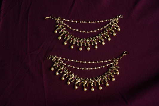 Peacock gold and pearl earchain