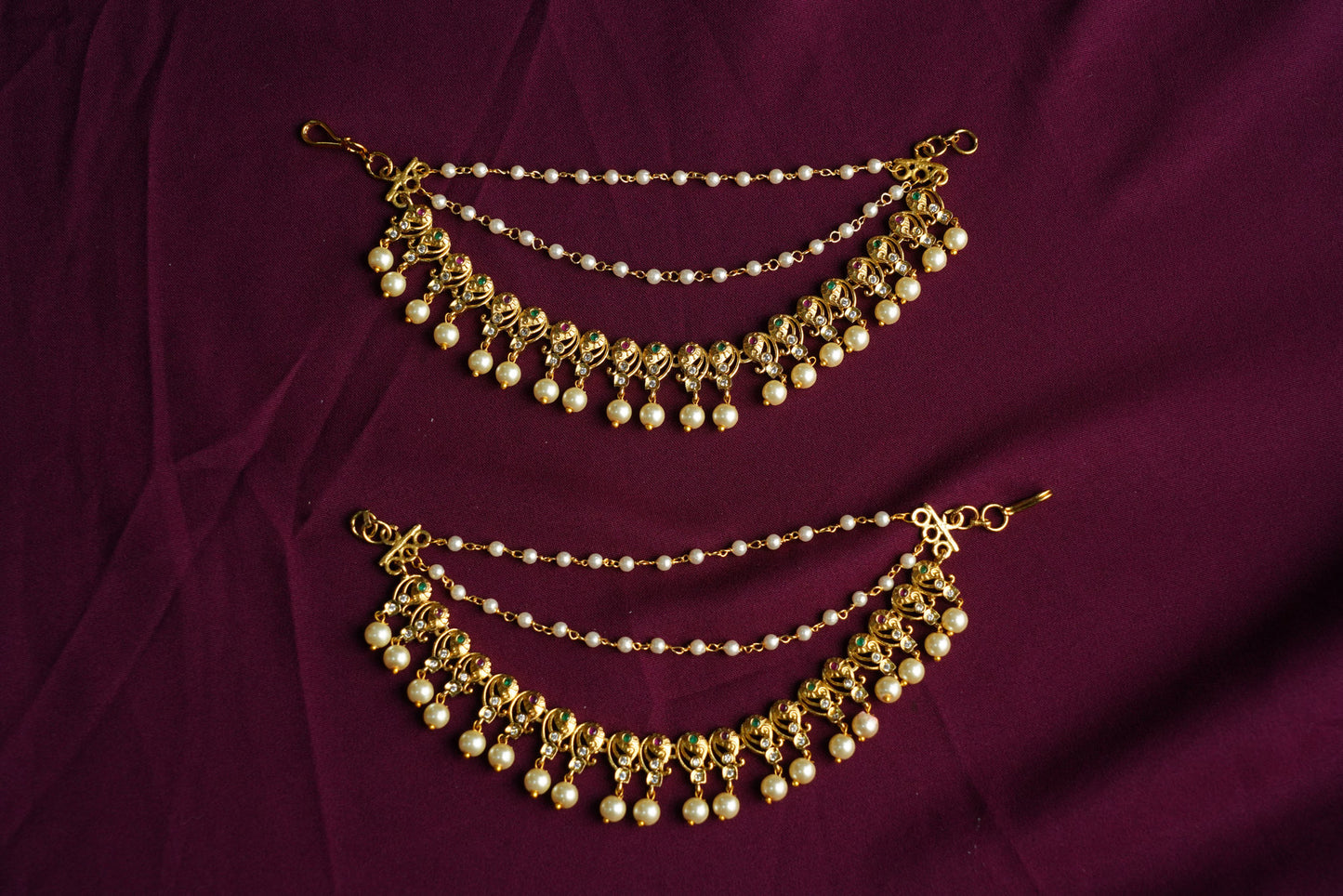 Gold white dangles earchain