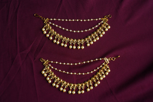 Gold white dangles earchain