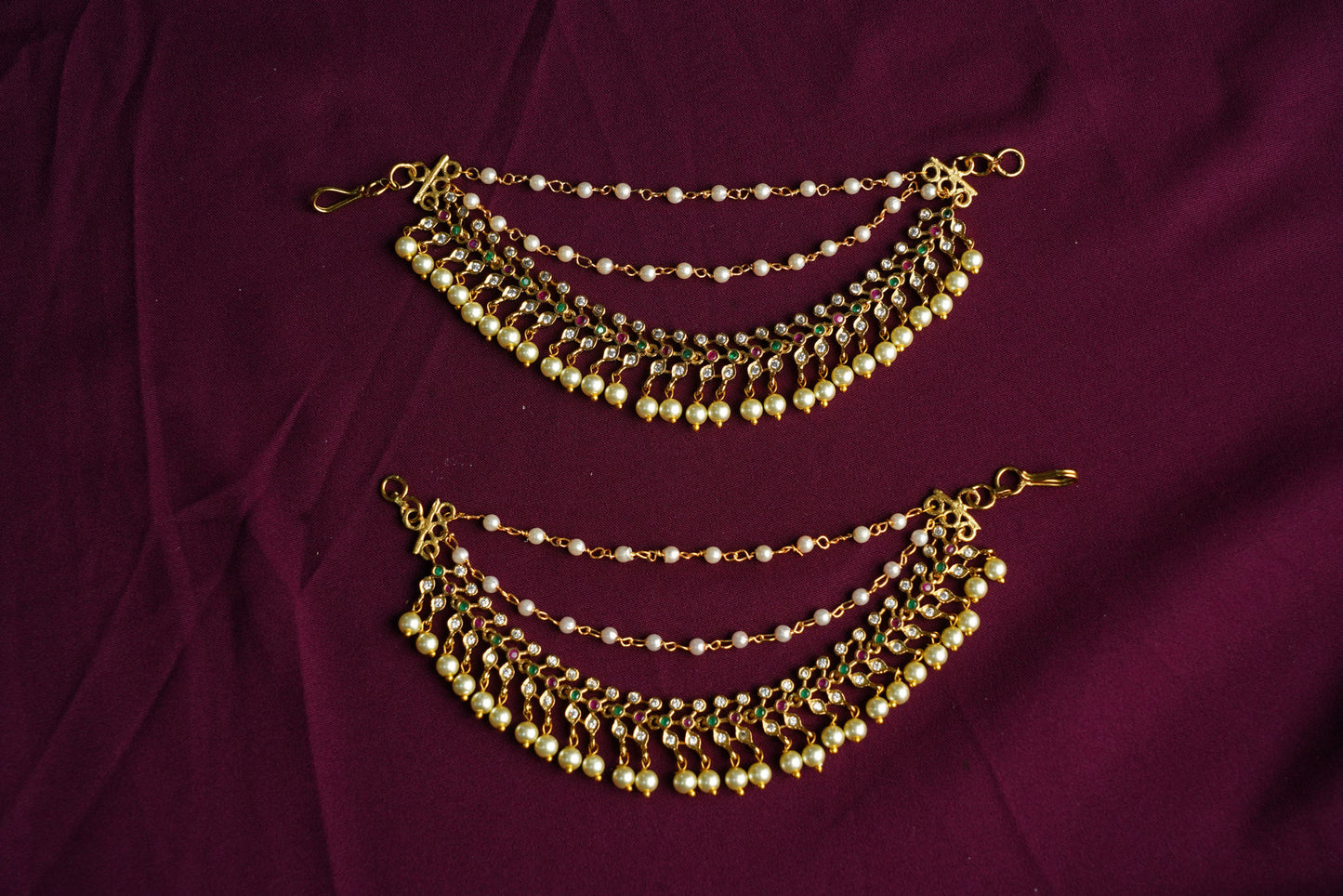 Red and green earchain with pearl work