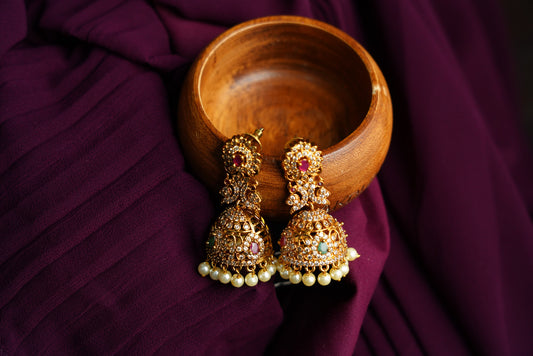 Royal Kundan-Style Gold Jhumkas
