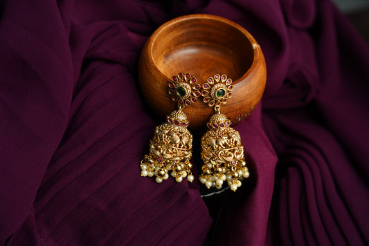 Temple-Inspired Antique Gold Jhumkas