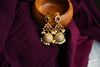 Floral Motif Kemp Jhumka Earrings with Pearl Drops