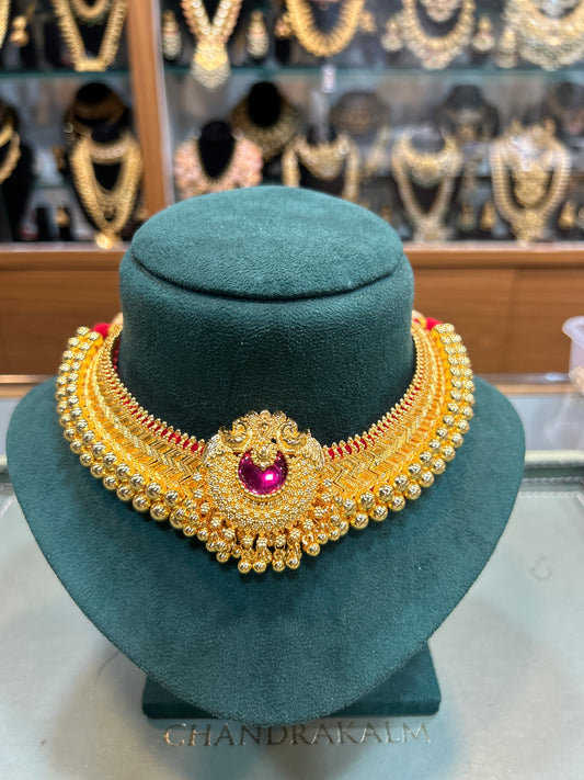 Grand Gold-Finish Bridal Choker with Ruby Centrepiece