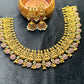 Lakshmi Floral Temple Necklace Set – Antique Gold with Pink & Green Accents