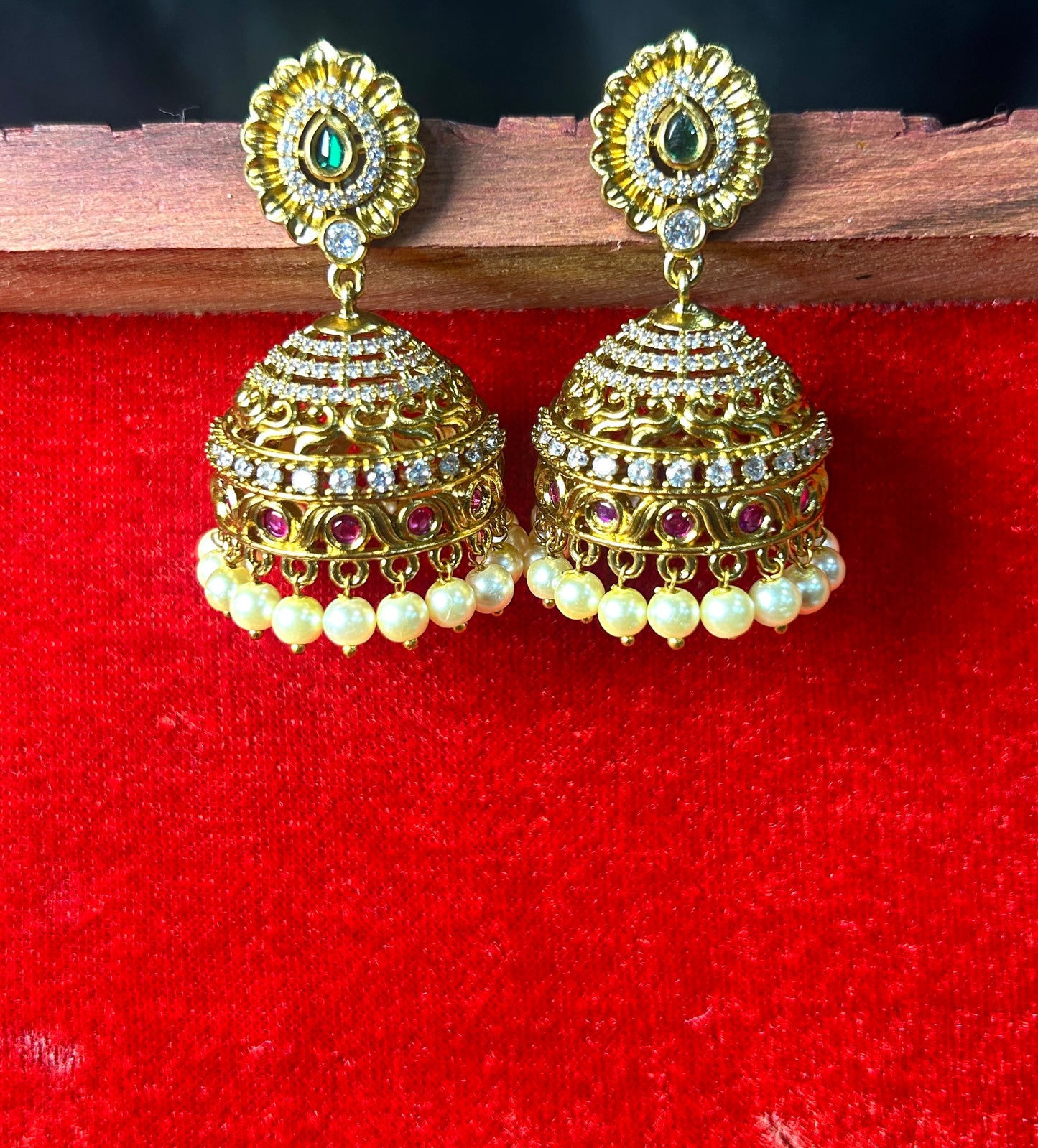 Grand Kundan Pearl Jhumka Earrings