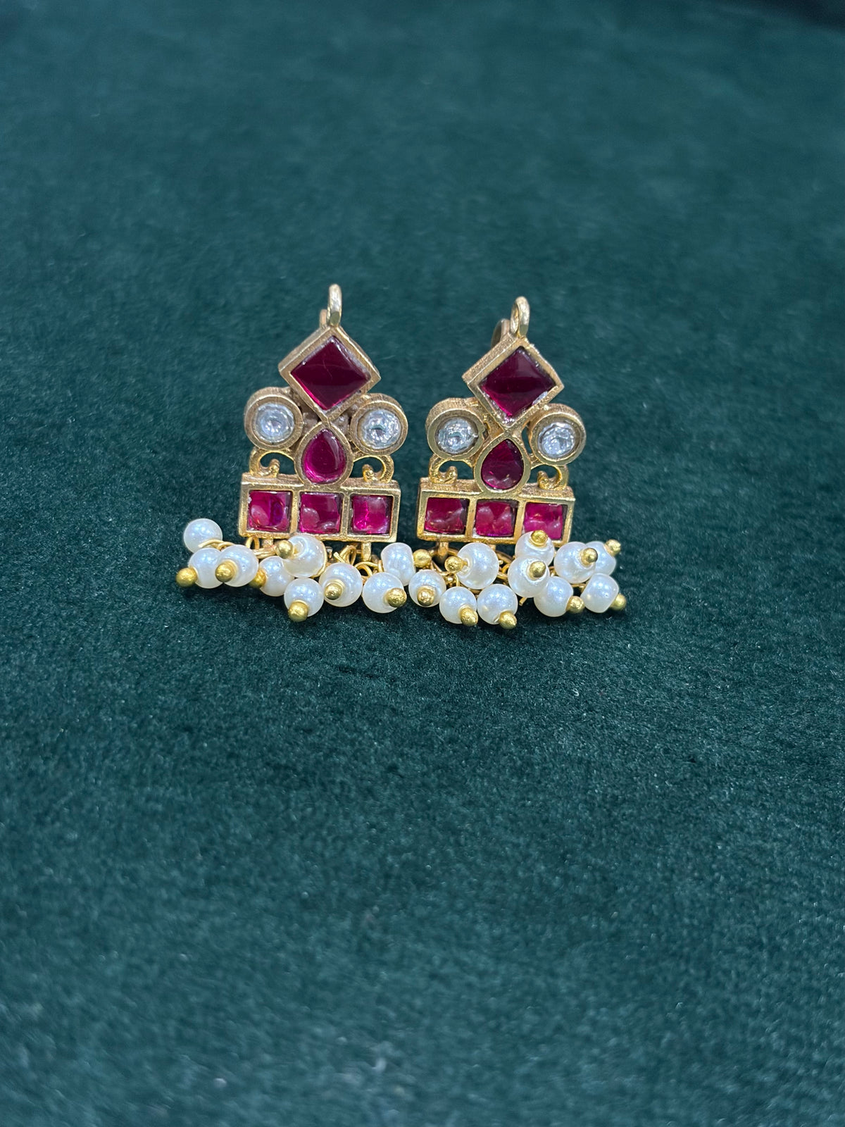 Traditional Pink Kemp Stone Bugadi with Pearl Drops