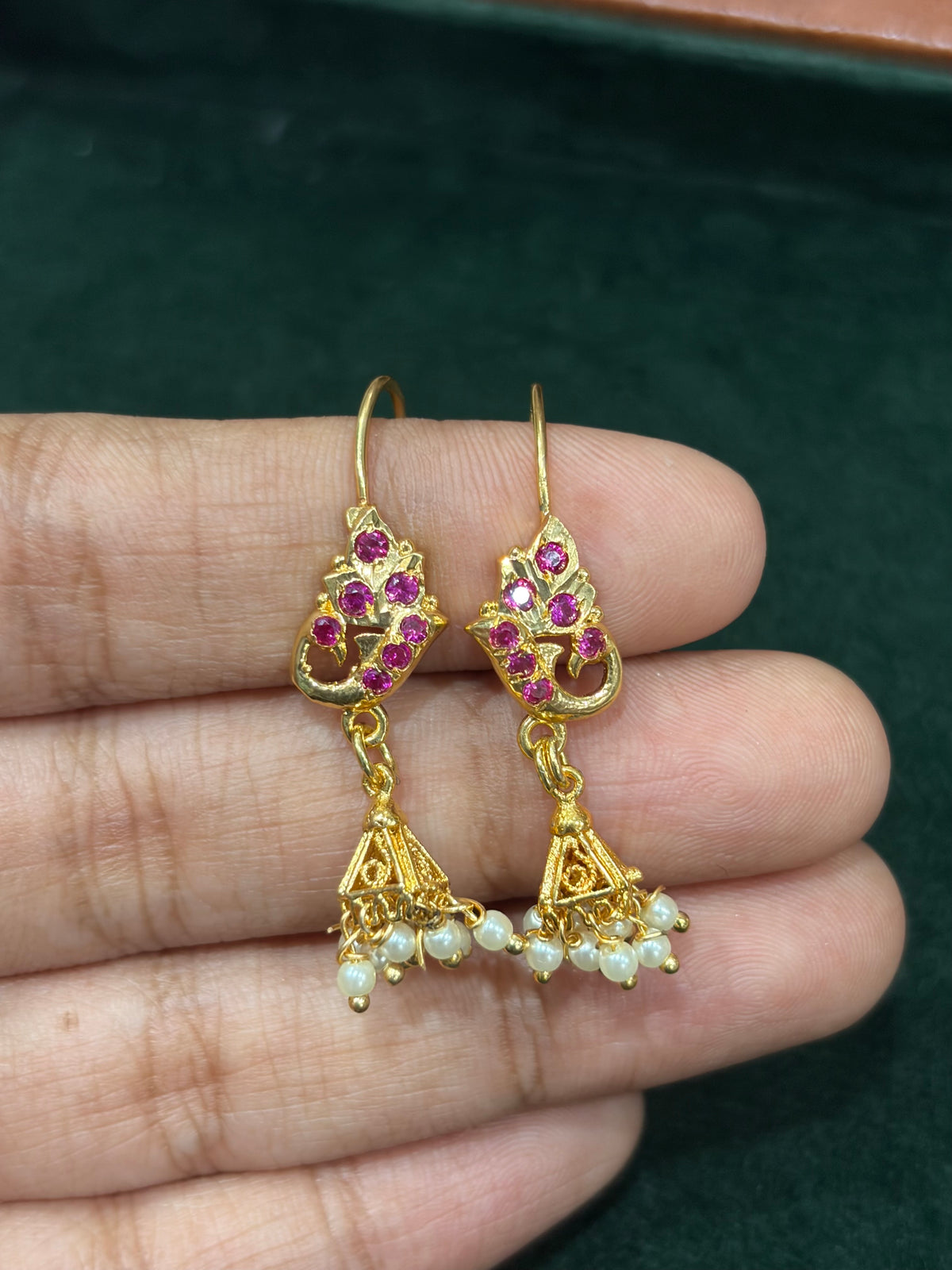 Traditional Pink Stone Bugadi with Pearl Drops