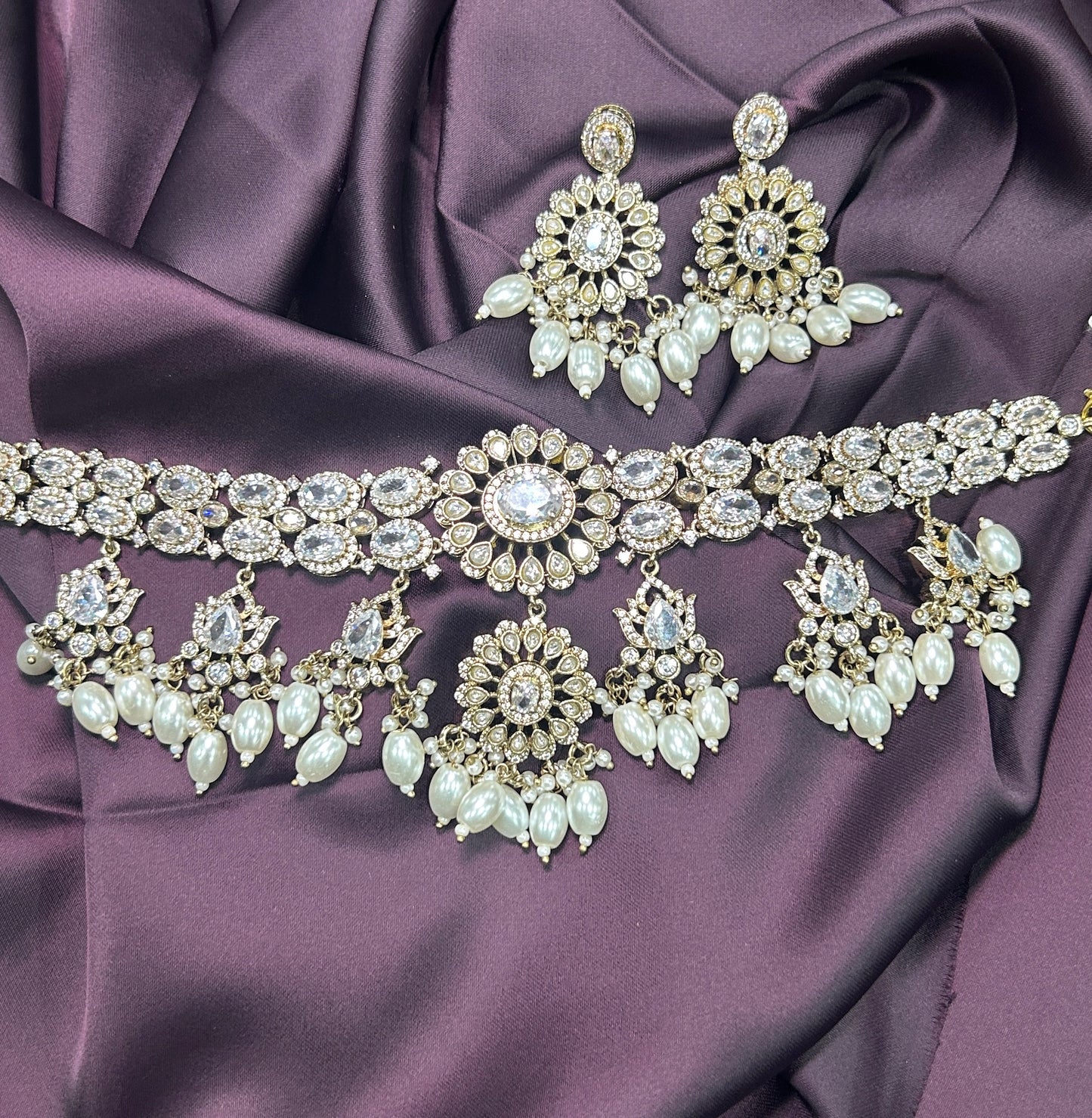 Pearl Drop & CZ Choker Set
