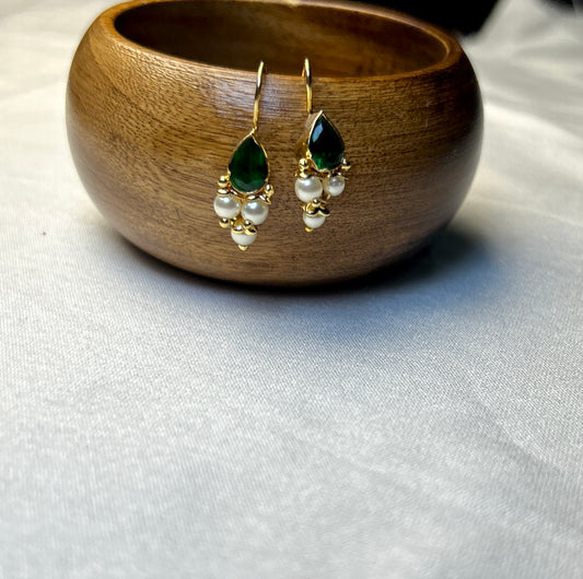 Emerald Drop Pearl Bugdi Earrings