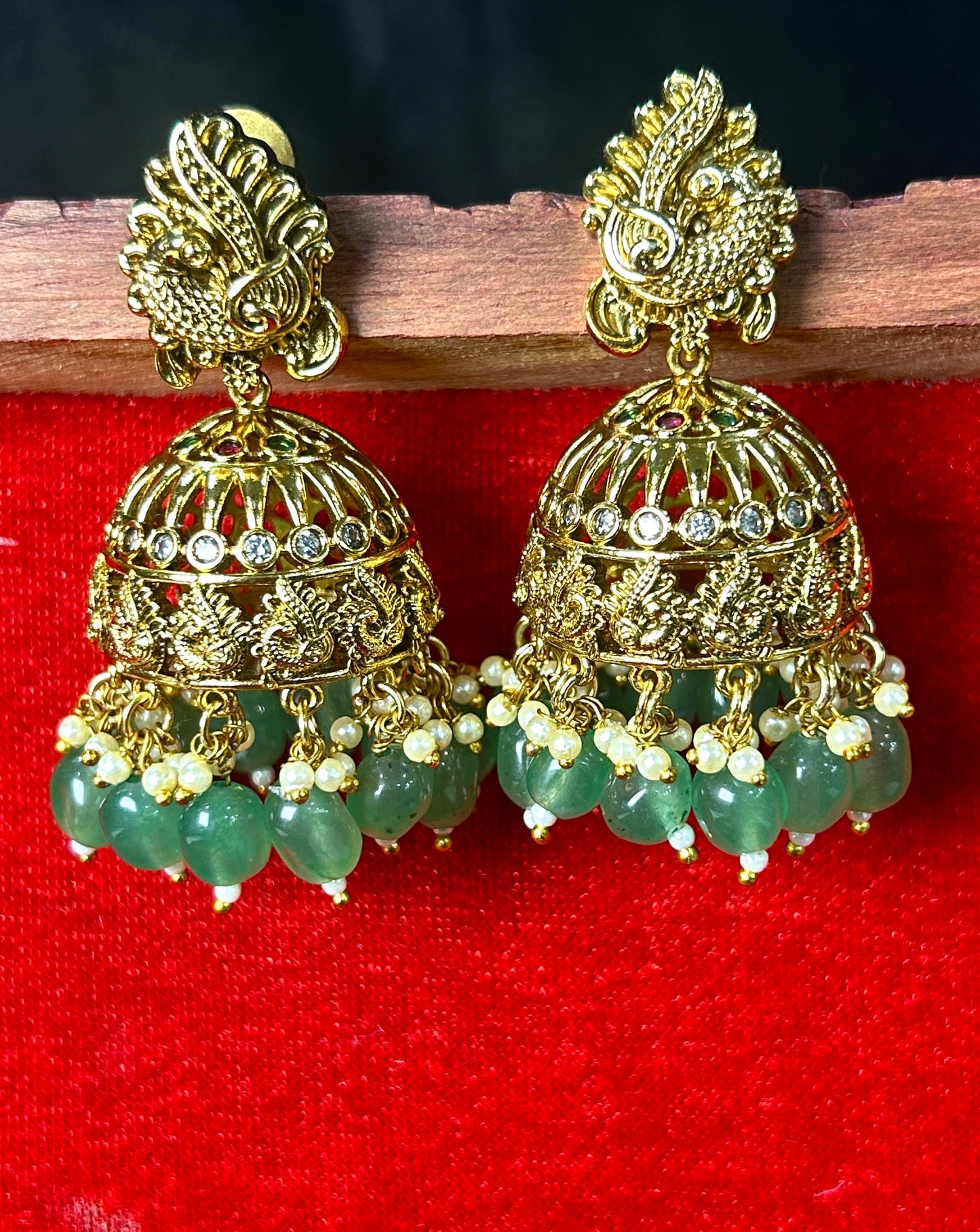 Emerald Beaded Peacock Jhumka