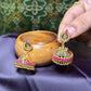 Temple Coin Jhumka Earrings with Pink Stones
