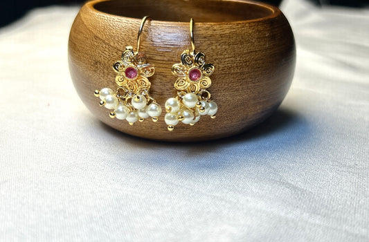 Floral Pearl Bugdi Earrings