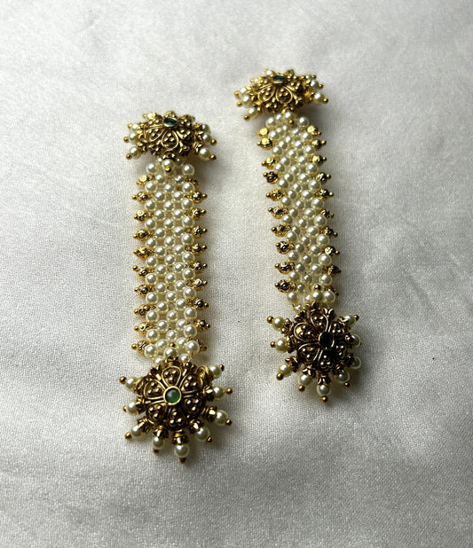 Heritage Pakke Earrings – Floral Nakshi & Pearl Lines