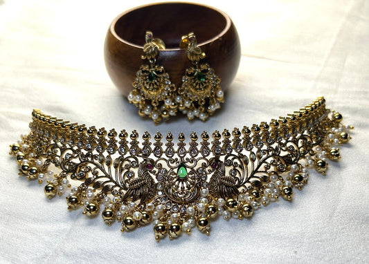 Antique Peacock Choker Set – With Pearl & Kemp Detailing