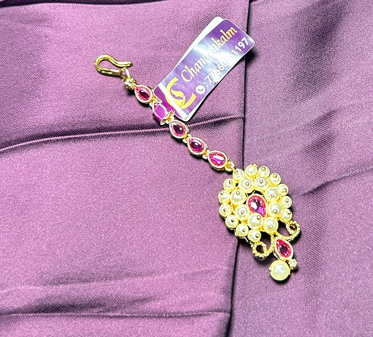 Ruby Red & Pearl Cluster Maang Tikka