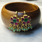 Floral Kundan Bugdi Earrings with Green Bead Danglers