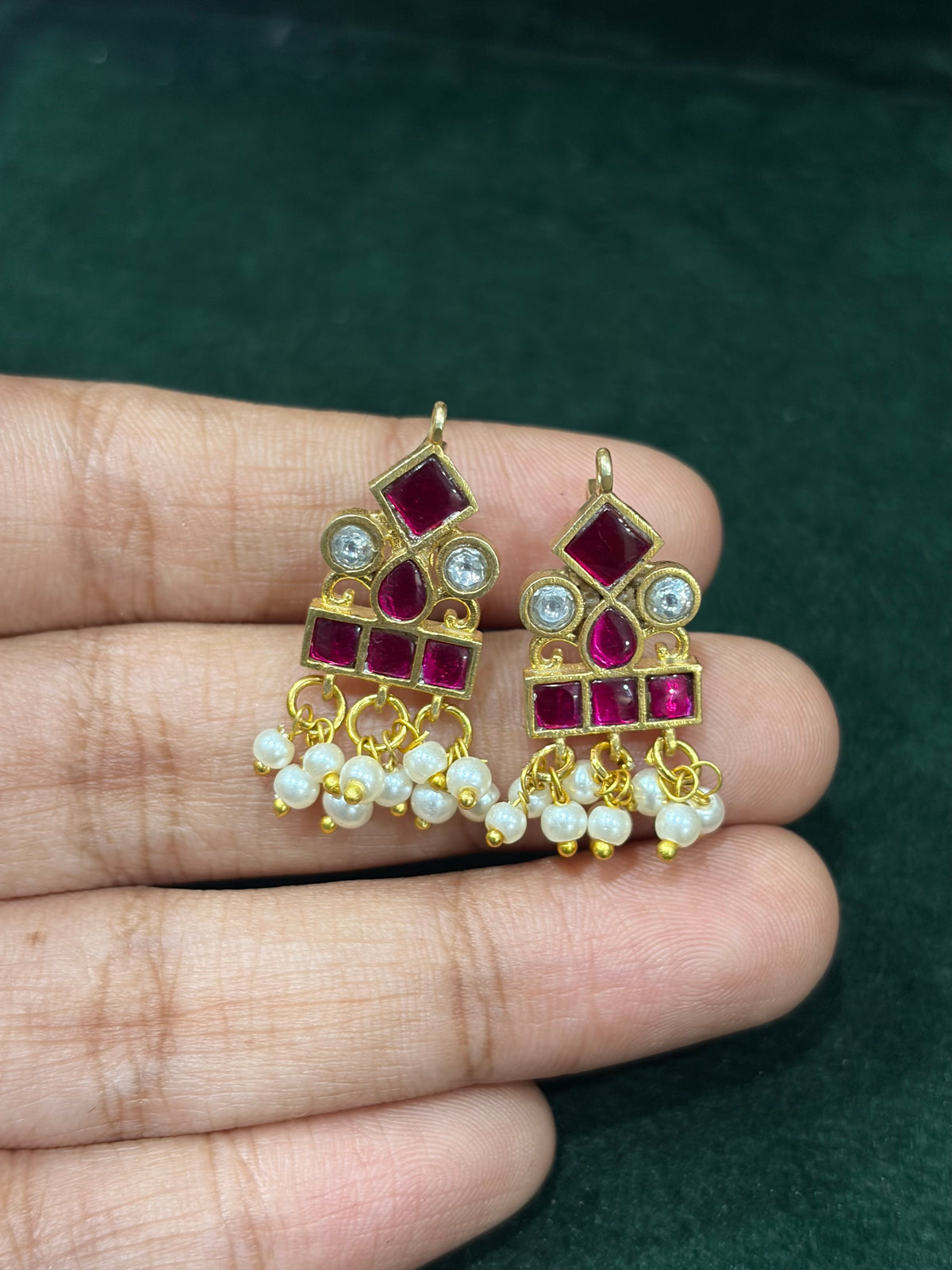 Traditional Pink Kemp Stone Bugadi with Pearl Drops