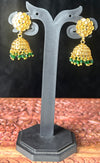 Floral Stud Jhumkas with Green Bead Drops