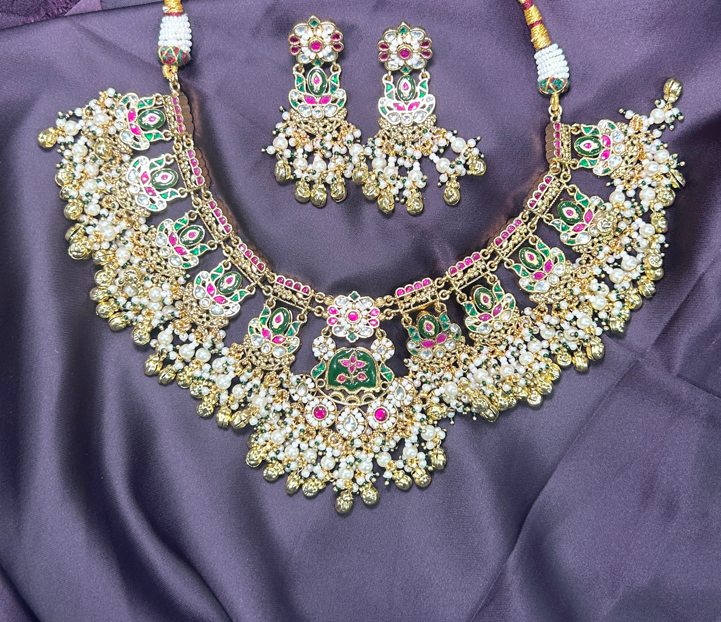 Enamel & Pearl Choker Necklace Set